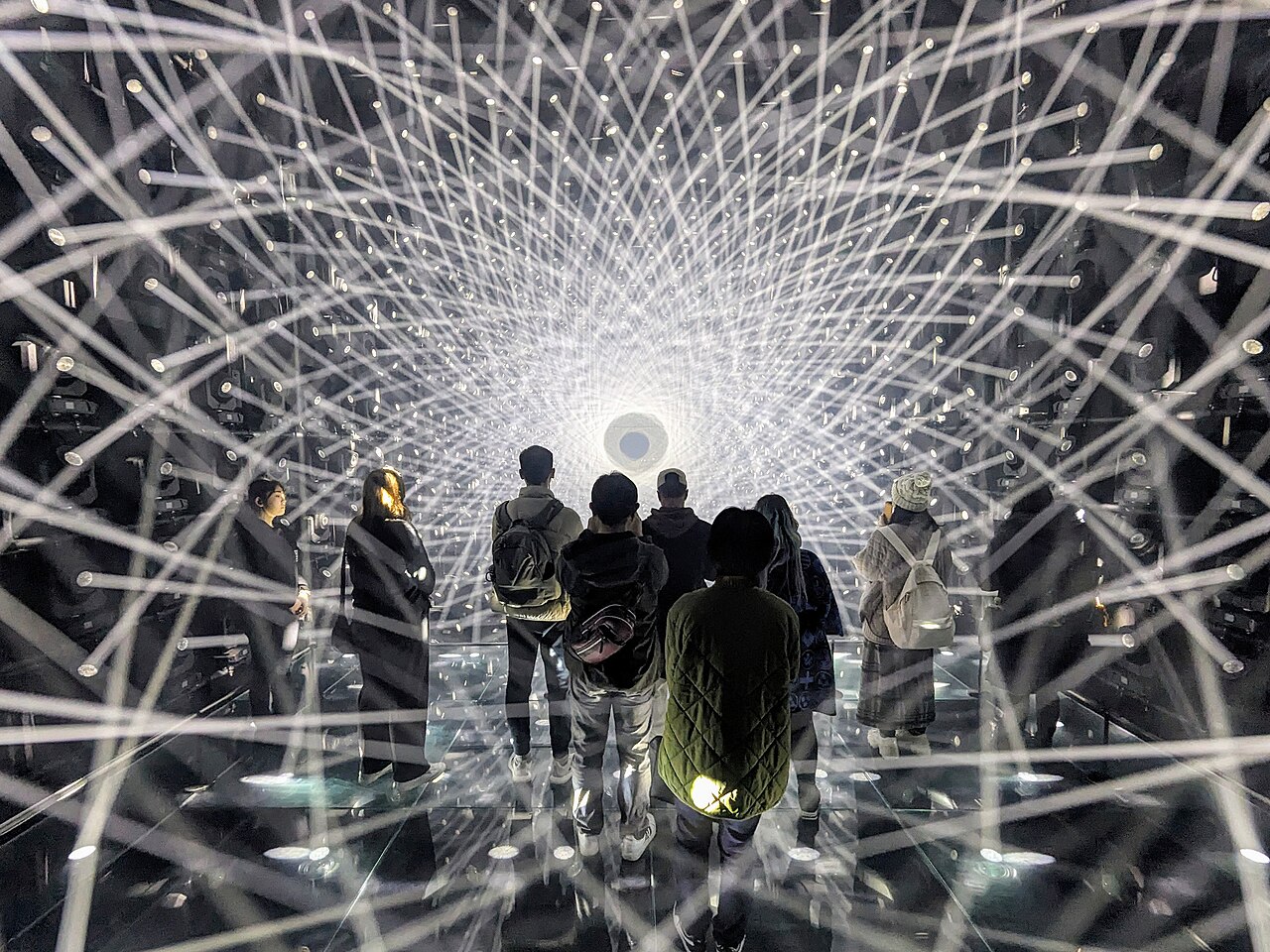 Visitors inside teamLab Borderless light sculpture, Azabudai Hills